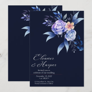 Invitación peony de esquina elegante wreath boda azul marino