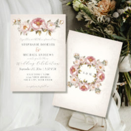 Invitación Peony Elegent Floral Rubor Boda de Marfil Rosa