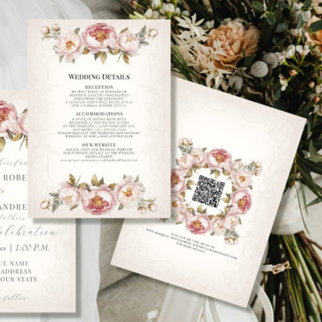 Invitación Peony Elegent Floral Rubor Pink and Ivory Details (Subido por el creador)