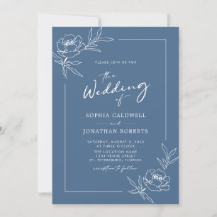 Invitación Peony Floral All in One Dusty Blue Boda