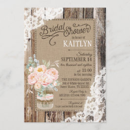 Invitación Peony Floral Wood Lace Rustic Bridal Shower