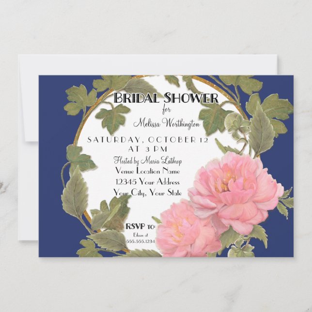 Invitación Peony Floral Wreath Bridal Shower Strike Pattern (Anverso)