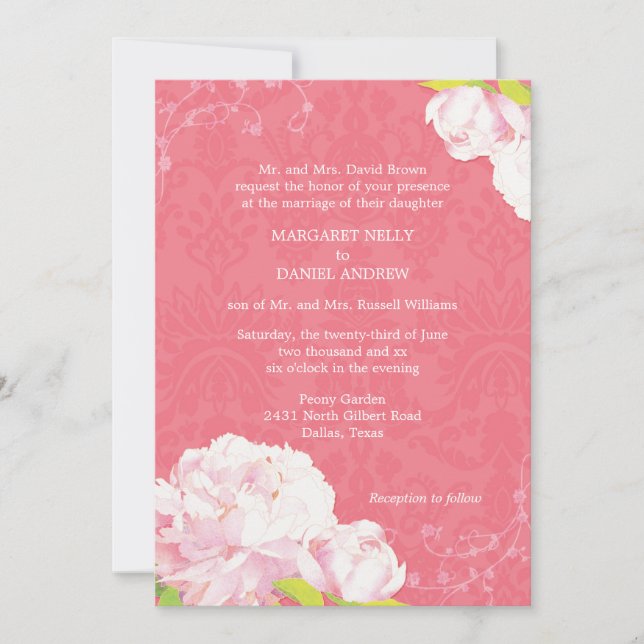 Invitación Peony florece Boda rosa (Anverso)