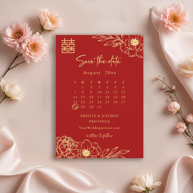 Invitación Peony Flores De La Boda China Moderna Salvan La Fe (Subido por el creador)