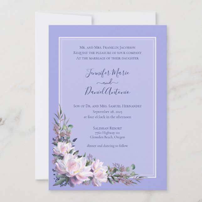 Invitación Peony Garden Periwinkle Lavender Boda (Anverso)