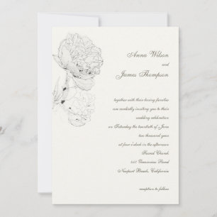 Invitación Peony Ink Sketch Ivory Elegory Calligraphy Boda