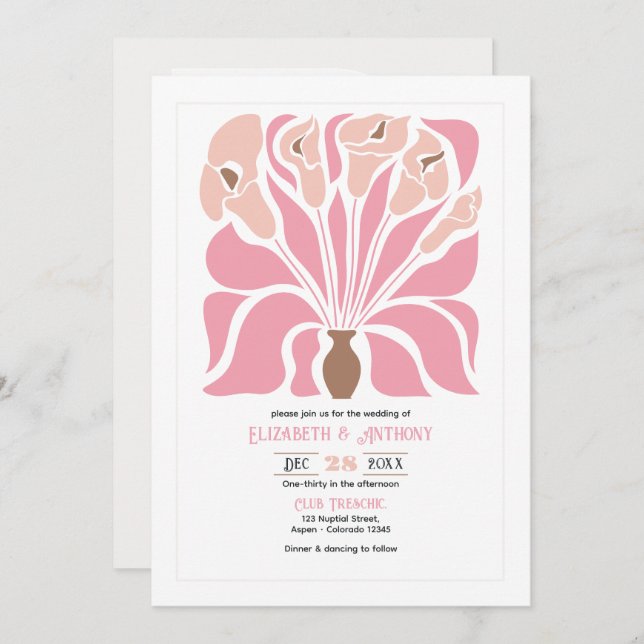 Invitación Peony & Mocha Abstract Floral Boho Wedding (Anverso / Reverso)