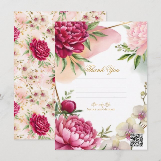Invitación Peony & Orchid Garden Floral Glam Wedding  (Anverso / Reverso)