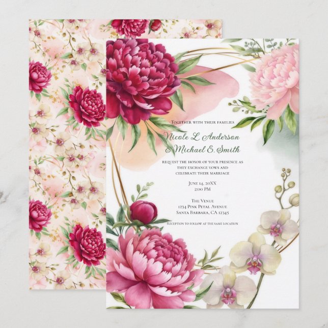 Invitación Peony & Orchid Garden Floral Glam Wedding  (Anverso / Reverso)