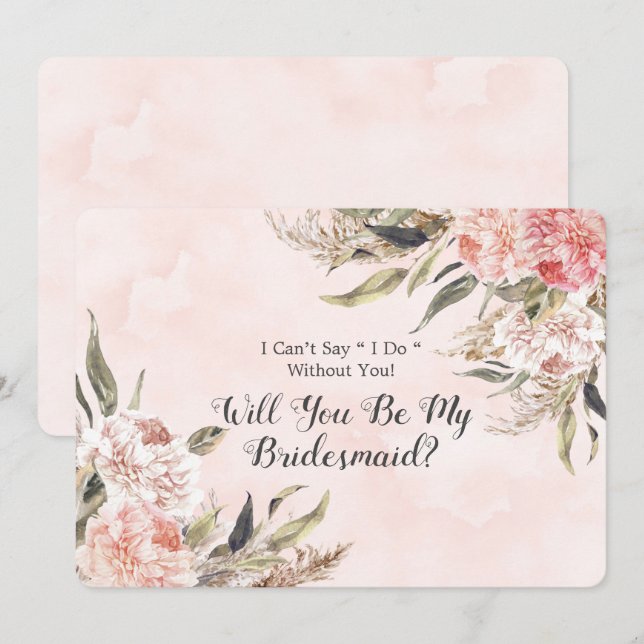 Invitación Peony Pampas De Boho Pink Serás Mi Novia (Anverso / Reverso)