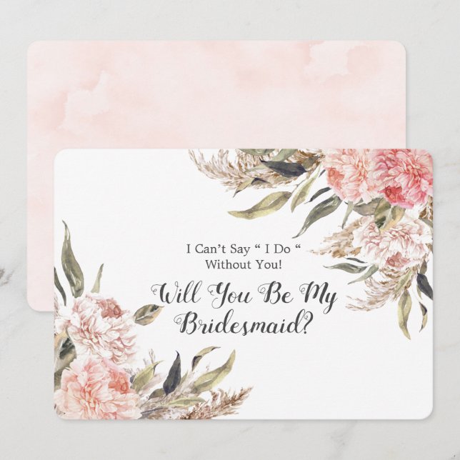 Invitación Peony Pampas Rosa De Boho Serás Mi Novia (Anverso / Reverso)