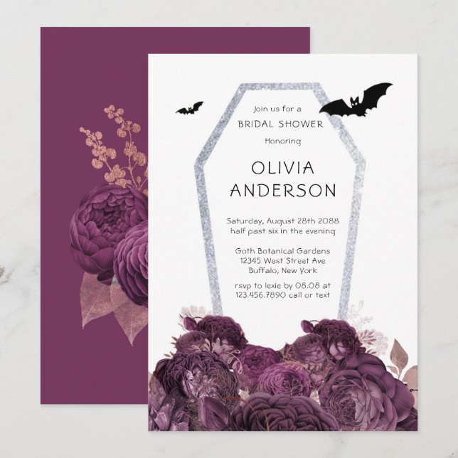 Invitación Peony Peony Coffin Bats Bridal Shower (Anverso / Reverso)