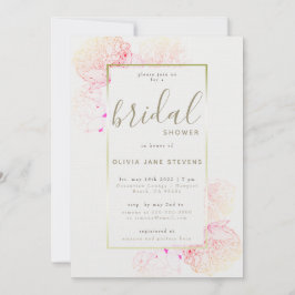 Invitación Peony Pink Gold Elegant Floral Frame Bridal Shower