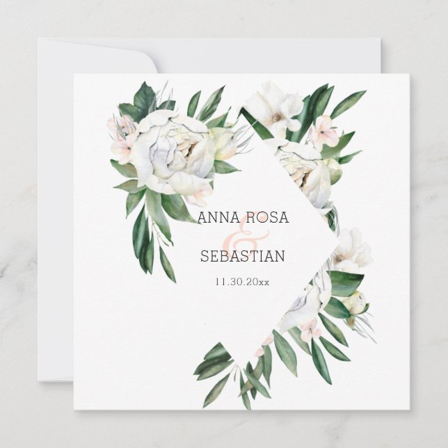Invitación *~* Peony QR RSVP AR15 Flowers Frame Boda (Anverso)