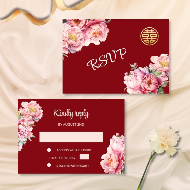 Invitación Peony Red RSVP Boda de China (Subido por el creador)