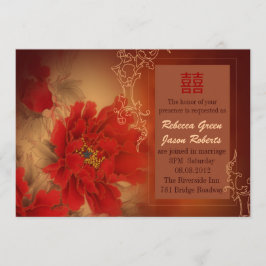 Invitación Peony rojo doble felicidad boda chino