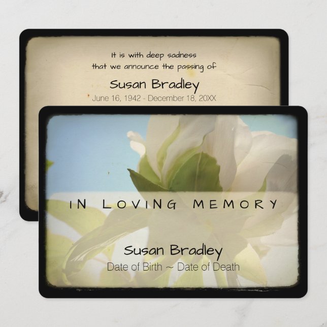 Invitación Peony Vintage Funeral Memorial Service 1 (Anverso / Reverso)