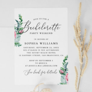 Invitación Peony. Watercolor boho fiesta de soltería floral