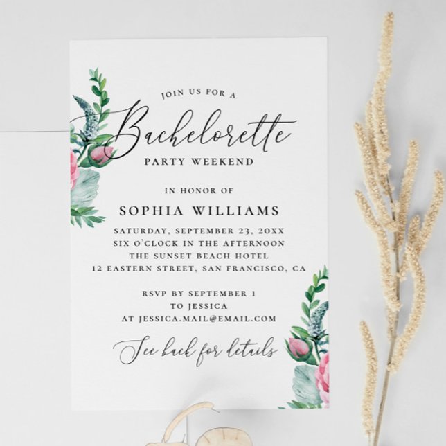 Invitación Peony. Watercolor boho fiesta de soltería floral (Subido por el creador)