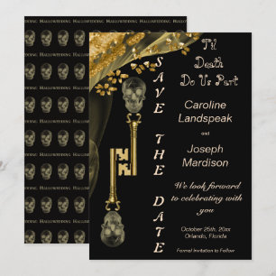 Invitación Pepitas de Oro Veladas y Llaves Esqueleto Hallowed