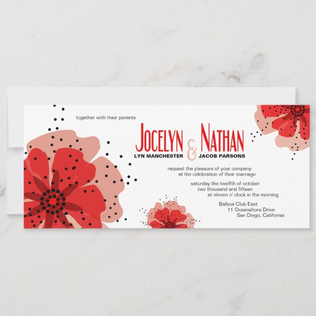 Invitación Pepper Poppies Boda rojo (Anverso)
