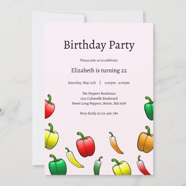 Invitación Peppers con hormigón y pimientos dulces largos (Anverso)