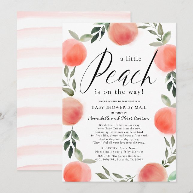 Invitación Pequeña acuarela Baby Shower por correo (Anverso / Reverso)