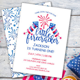 Invitación Pequeña acuarela de Firecracker el 4 de julio