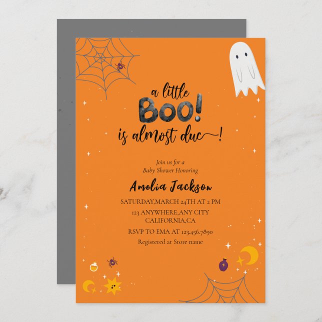Invitación Pequeña acuarela fantasmal fantasma Ducha de bebé (Anverso / Reverso)