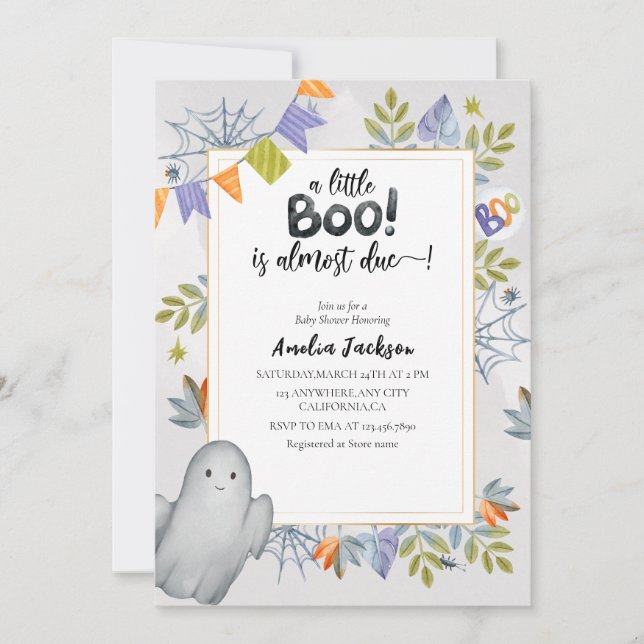 Invitación Pequeña acuarela fantasmal fantasma Ducha de bebé (Anverso)