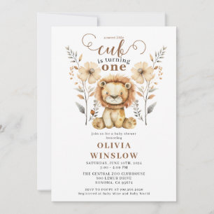 Invitación Pequeña acuarela León Safari Animal Primer cumplea
