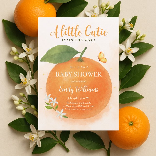Invitación Pequeña acuarela Naranja Cutie Baby Shower (Subido por el creador)