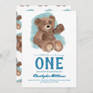 Invitación Pequeña acuarela Oso lindo animal primer cumpleaño