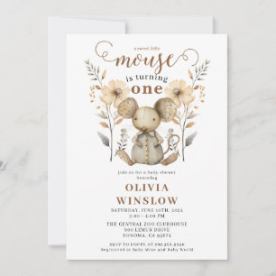 Invitación Pequeña acuarela Ratón primer cumpleaños