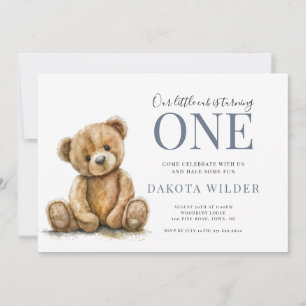 Invitación Pequeña acuarela Teddy Bear Boy 1er Brithday