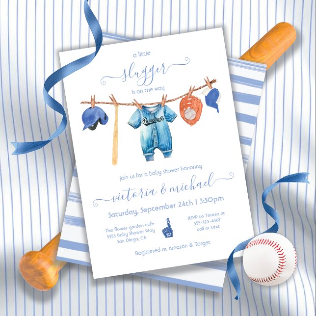 Invitación Pequeña babosa de ropa de béisbol en Baby Shower (Subido por el creador)