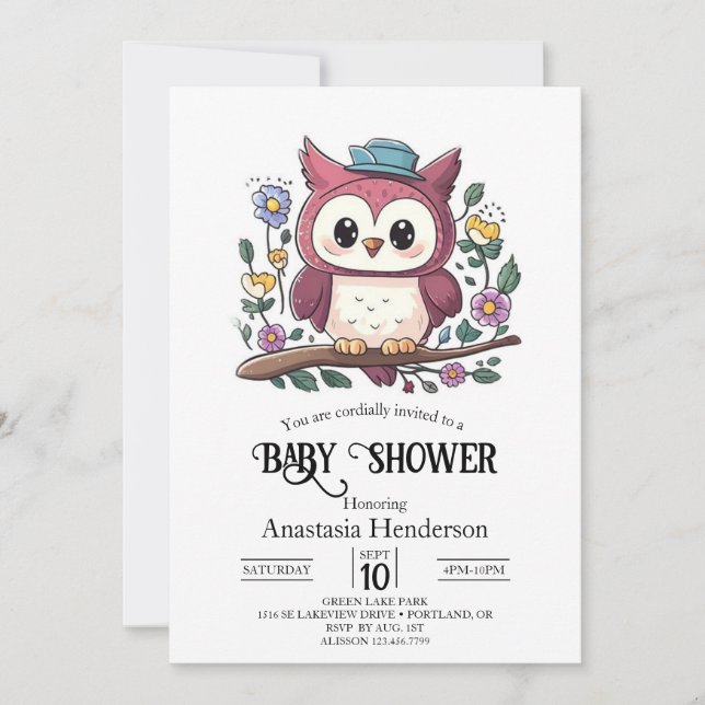 Invitación Pequeña Baby Shower de búho colorida (Anverso)