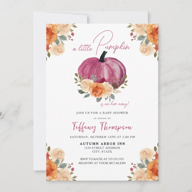 Invitación Pequeña Baby Shower de calabaza (Anverso)