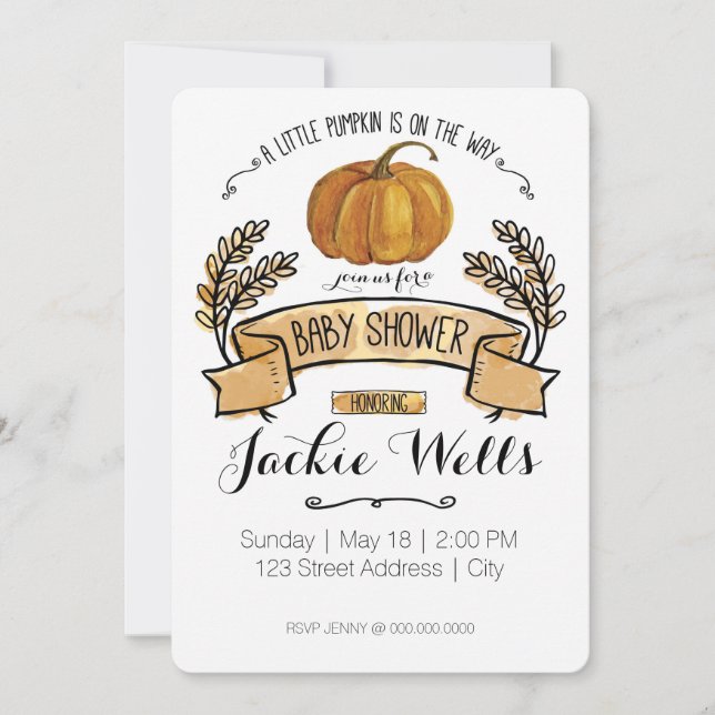Invitación Pequeña Baby Shower de calabaza (Anverso)