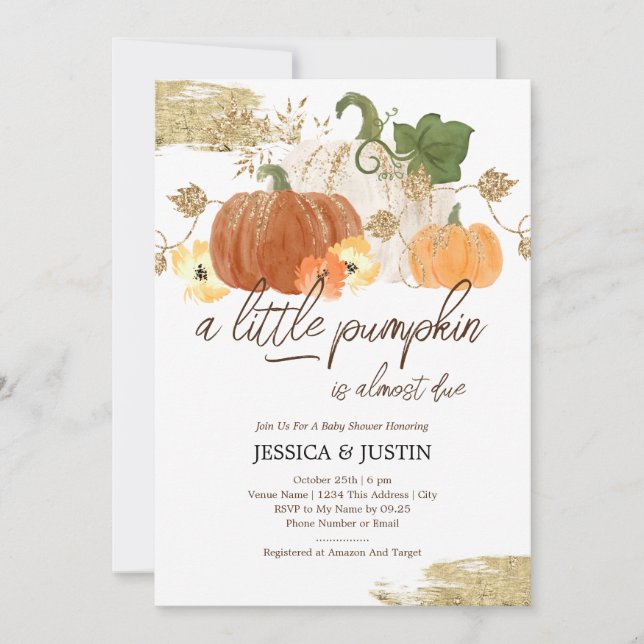 Invitación Pequeña Baby Shower de calabaza (Anverso)