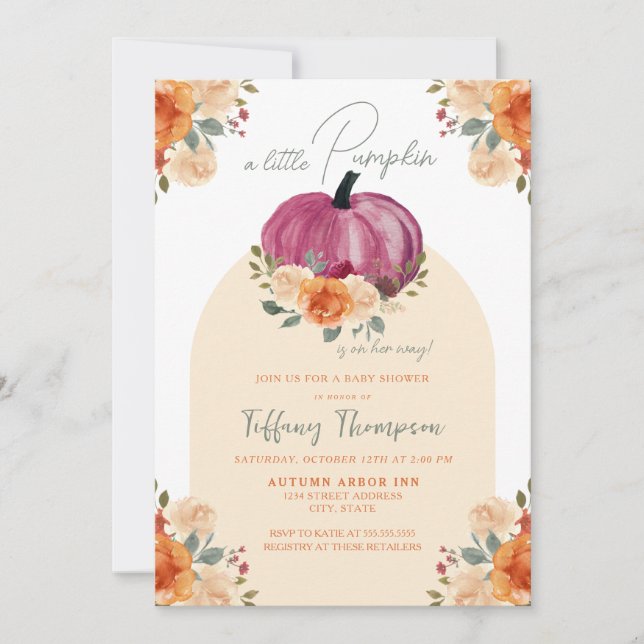 Invitación Pequeña Baby Shower de calabaza (Anverso)