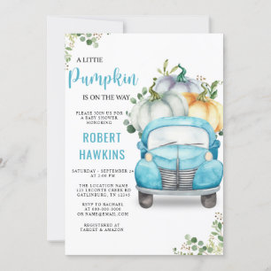 Invitación Pequeña Baby Shower de calabaza azul