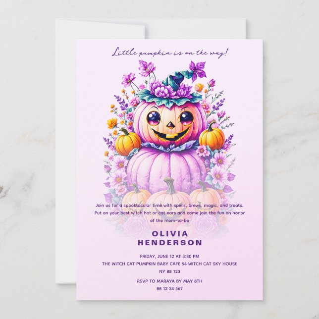 Invitación Pequeña Baby Shower de calabaza Halloween (Anverso)
