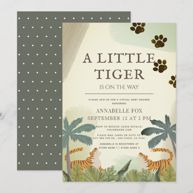Invitación Pequeña Baby Shower virtual de la jungla de safari (Anverso / Reverso)