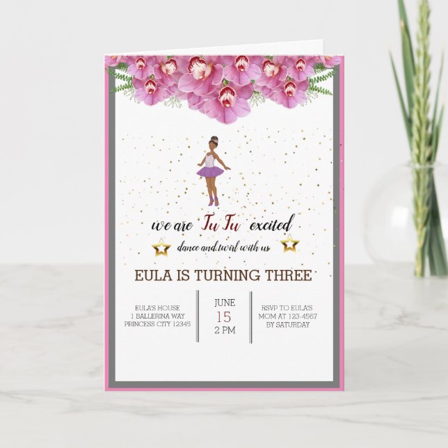 Invitación Pequeña bailarina de ballet floral rosa fiesta de  (Anverso)