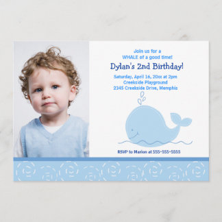 Invitación Pequeña ballena azul *FOTO* Cumpleaños 5x7