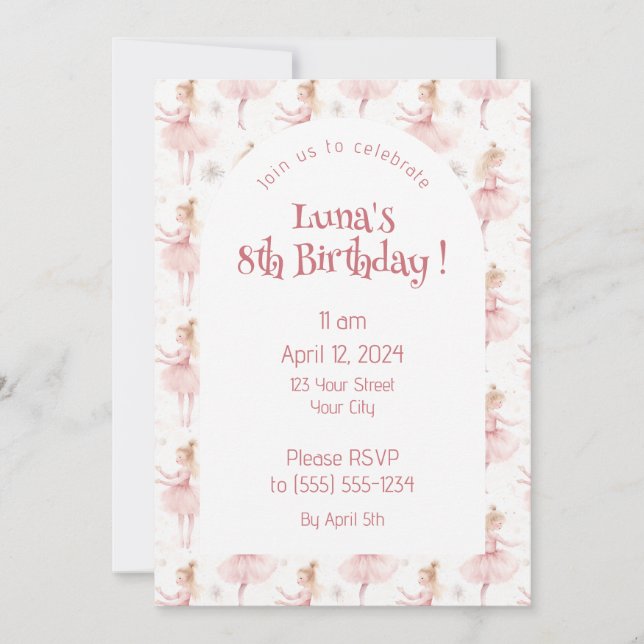 Invitación Pequeña Ballerina #9 - Chica rubio (Anverso)