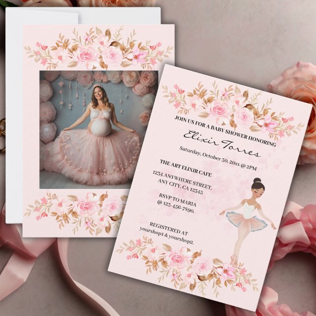 Invitación Pequeña Ballerina moderna y elegante Foto Baby Sho (Subido por el creador)