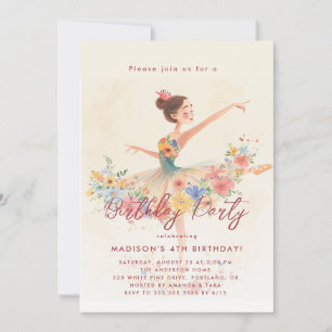 Invitación Pequeña Ballerina y fiesta floral de cumpleaños