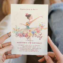 Invitación Pequeña Ballerina y fiesta floral de cumpleaños